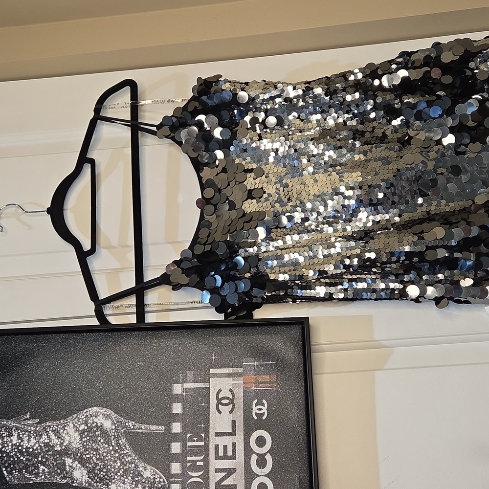 Nwt 14 Size Avec Les Filles Silver Sequin Midi Dress - Picture 3 of 16